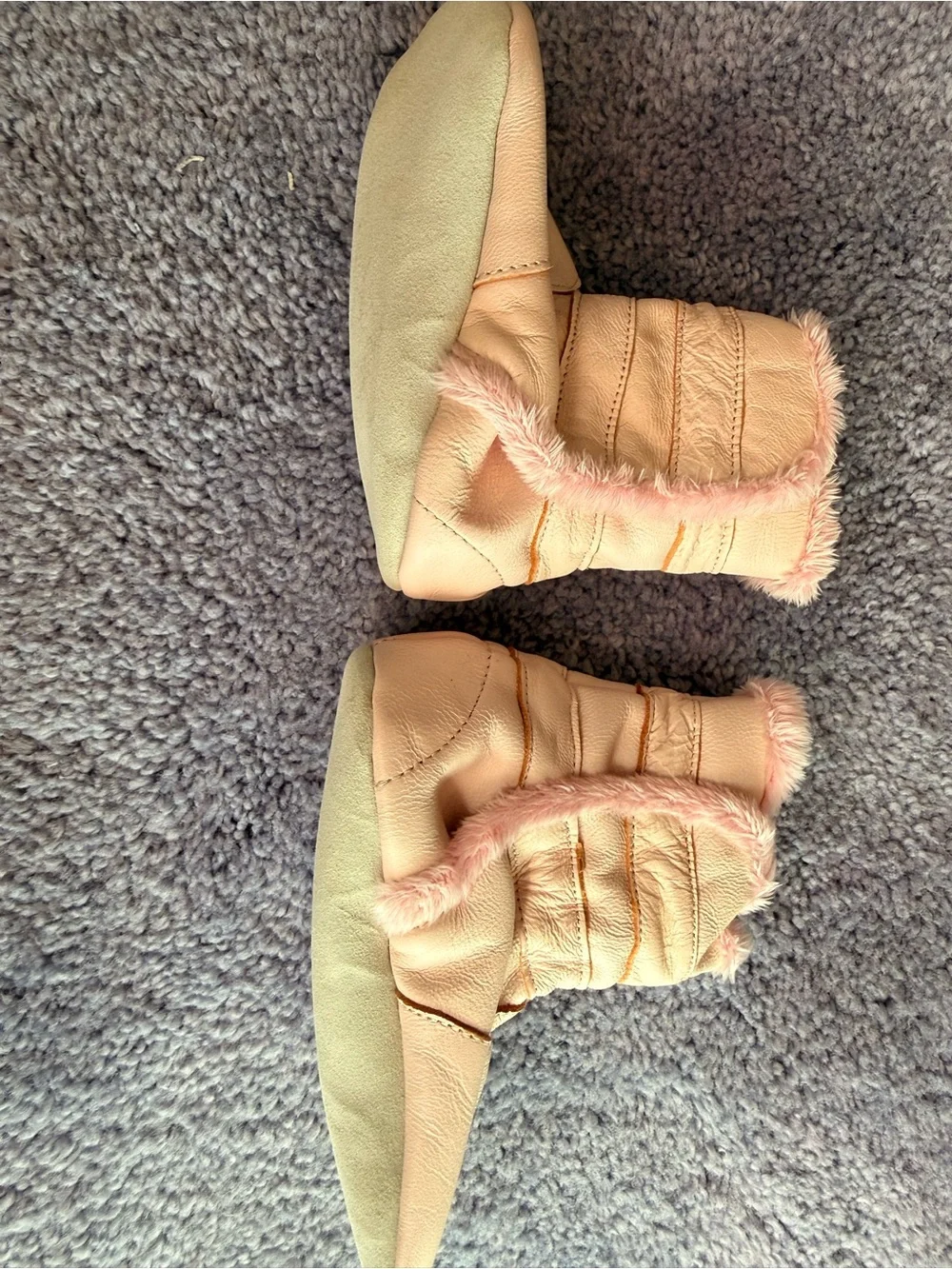 Children's Pink Faux-Fur Lined Leather Moccasin Slippers